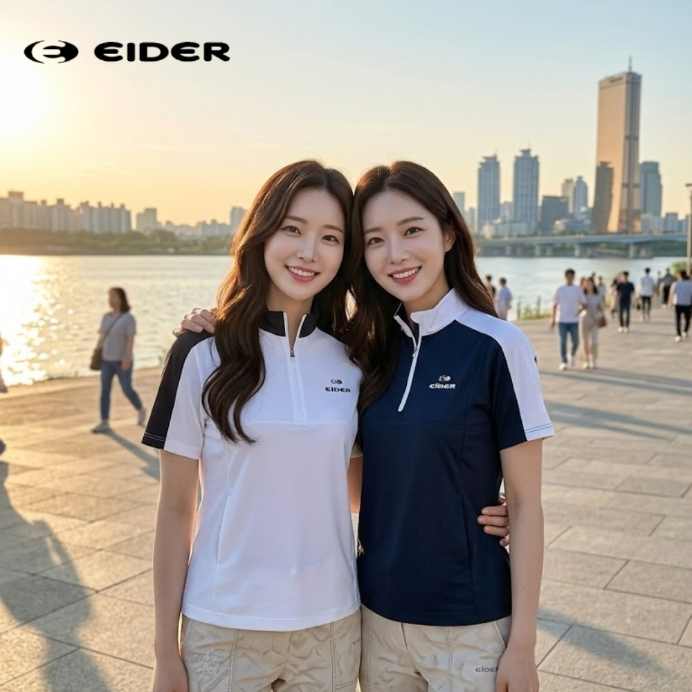 아이더 여성 반팔 집업 티셔츠 배색 등산 여름 콘티 - 상품 이미지