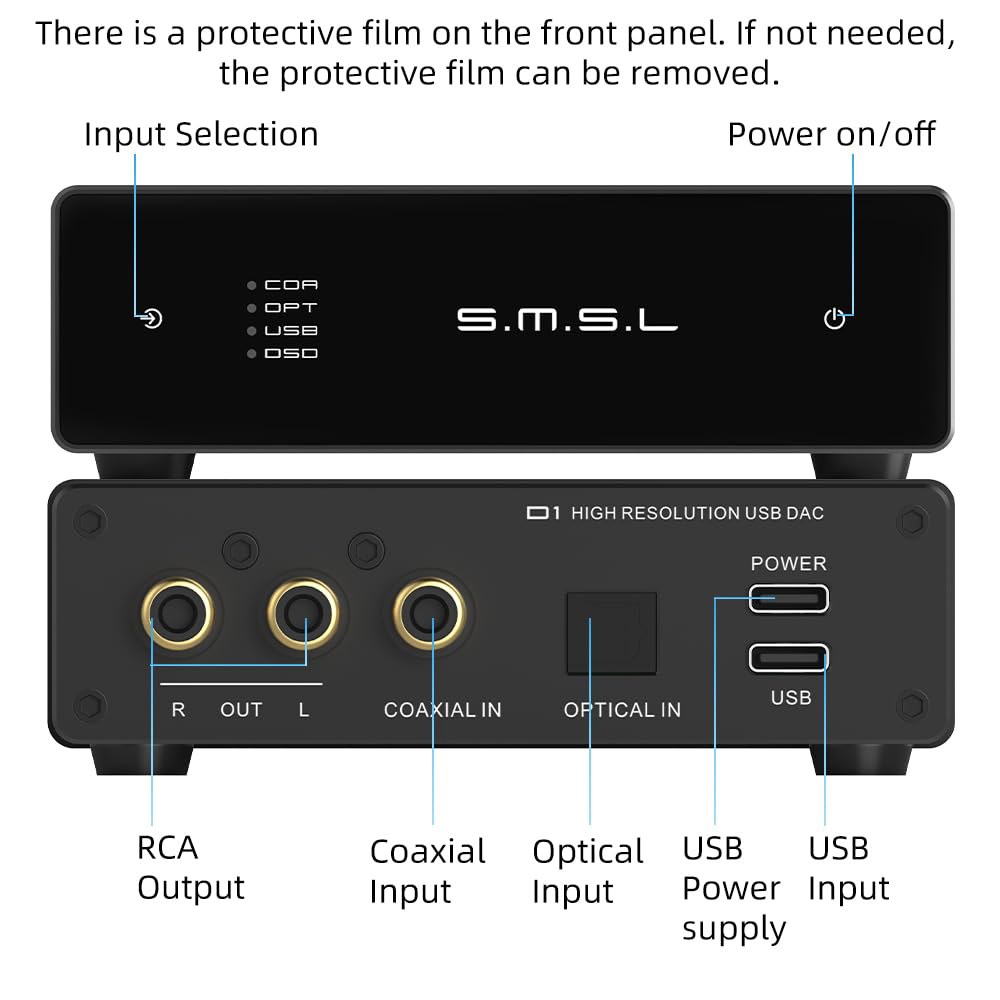 SMSL D1 고해상도 오디오 Dac Rohm BD34352EKV 칩 터치 컨트롤 RCA 출력 768kHz / 32bit DSD512 THD+N 0.00038 , 전화 패드 PC - 상세 이미지 3