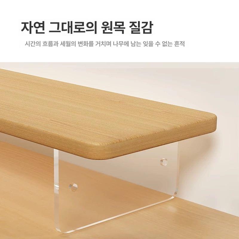 모니터 받침대 긴 데스크탑 목재 강화유리 책상용 거치대 컴퓨터랙 듀얼 - 상세 이미지 4