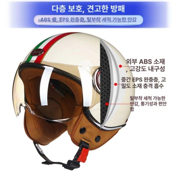 프리미엄 오토바이 헬멧 여성용 경량 반모 짧은 사계절 전기 가벼운 - 상세 이미지 3