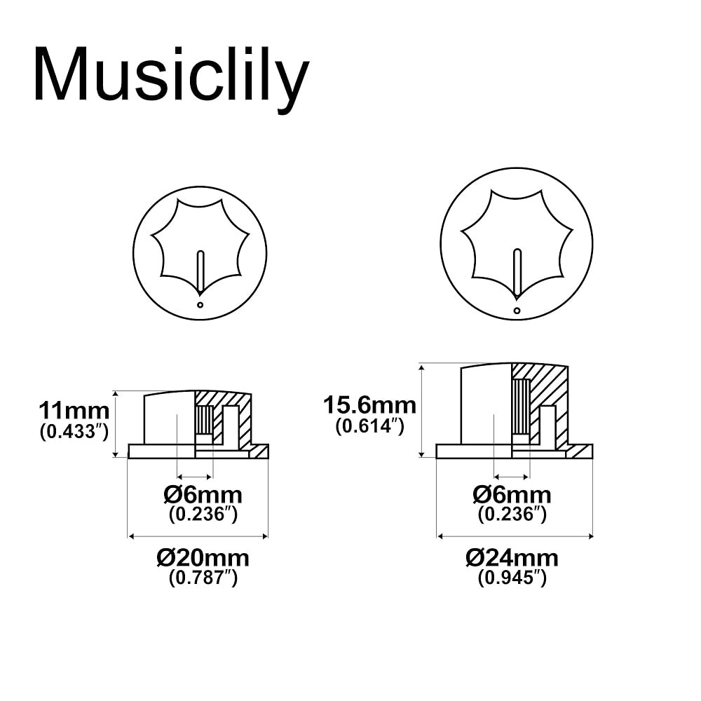 미국 CTS 포트용 Musicly Pro 인치 사이즈 재즈 베이스 노브 세트 펜더 JB 스타일 베이스, 블랙(3종 세트) - 상세 이미지 2
