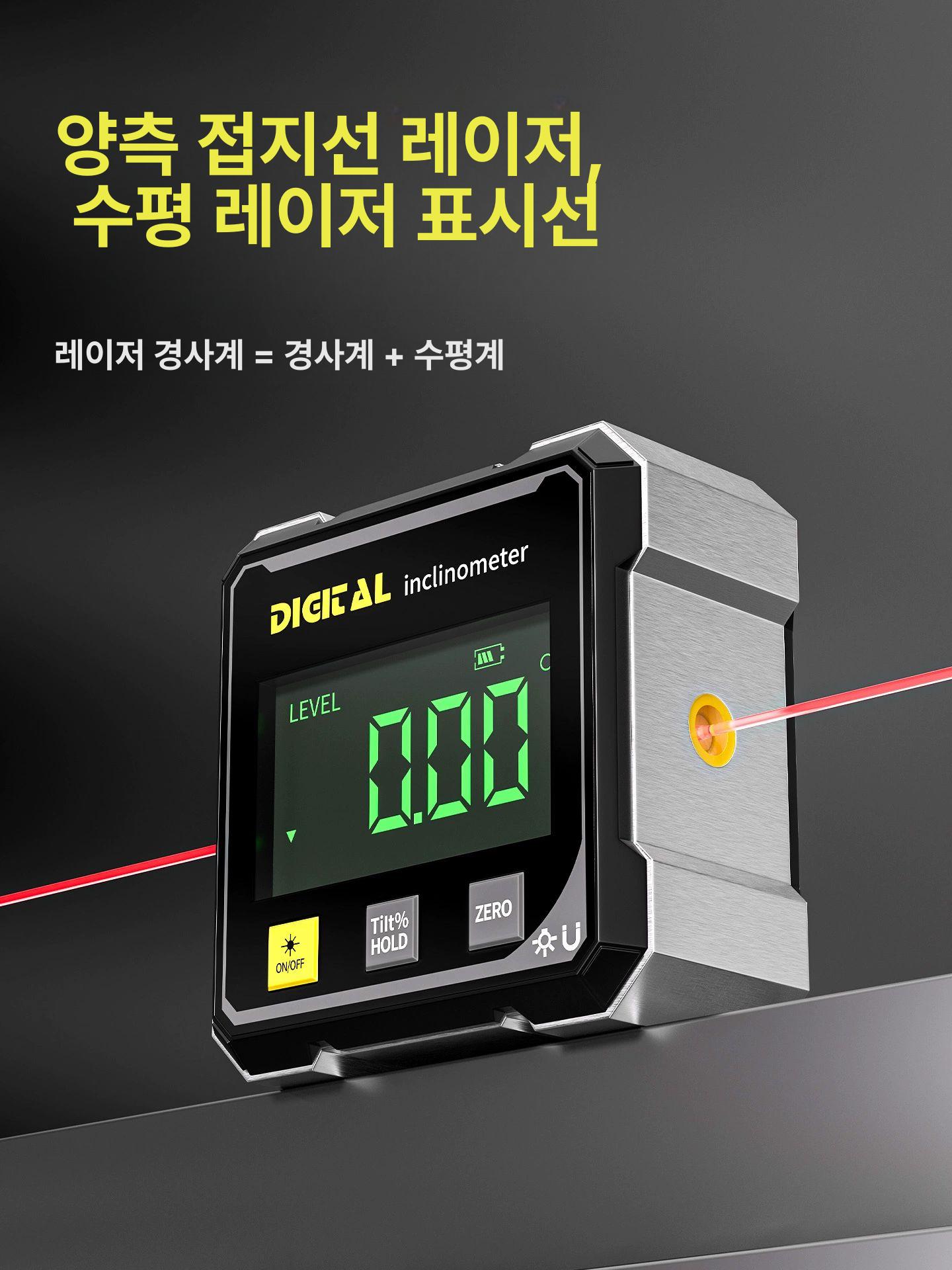 디지털 전자 수평계 고정밀 레이저 각도계 자석부착 알루미늄 바디 건설 목공 DIY 정밀 기본 비레이저 - 상세 이미지 3