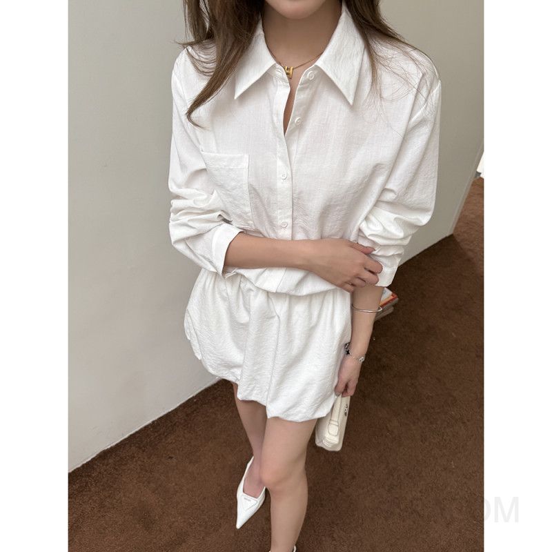 여성 페미닌무드 코튼 모달 혼방 벨트 코디 구성 셔츠 카라 긴팔 벌룬 핏 미니 원피스 하객룩 데이트룩 오피스룩 출근룩 - 상세 이미지 3