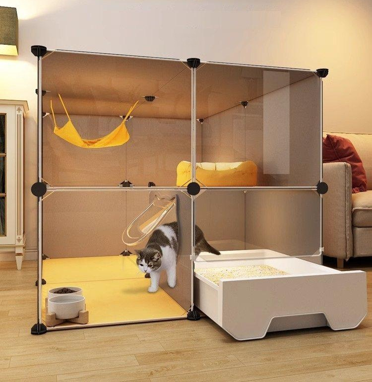고양이 케이지 가정용 아파트 화장실 작은 실내 2단 확대형 73x47x71 기본 밀폐형 화장실+삽+사다리 - 상품 이미지