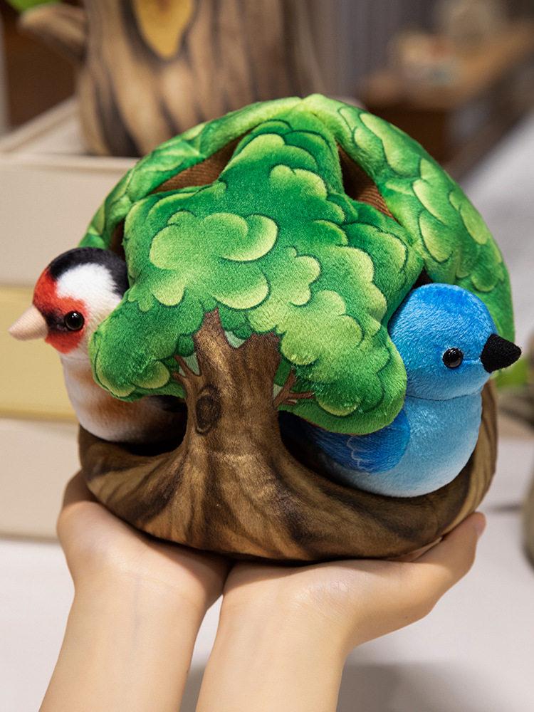 유니크한 새인형 파랑새 선물 귀여운 브라운 앤 화이트 버드 버드 10cm 나무덩굴 15cm 나무 17cm - 상세 이미지 2