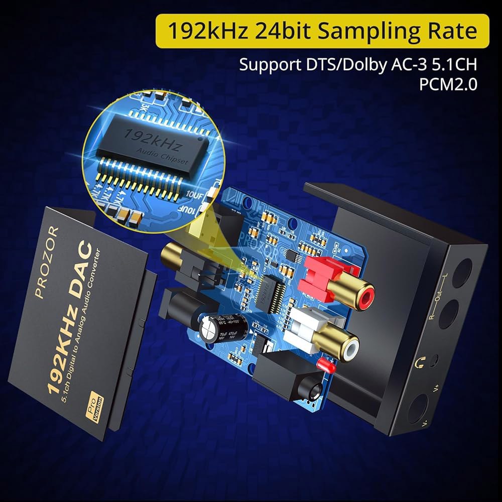 PROZOR 192kHz 디지털-아날로그 오디오 변환기 - Dolby AC-3 DTS 5.1CH 디지털 오디오를 스테레오 아날로그 출력으로 변환, 광학에서 L/R DAC 디코더로, - 상세 이미지 3