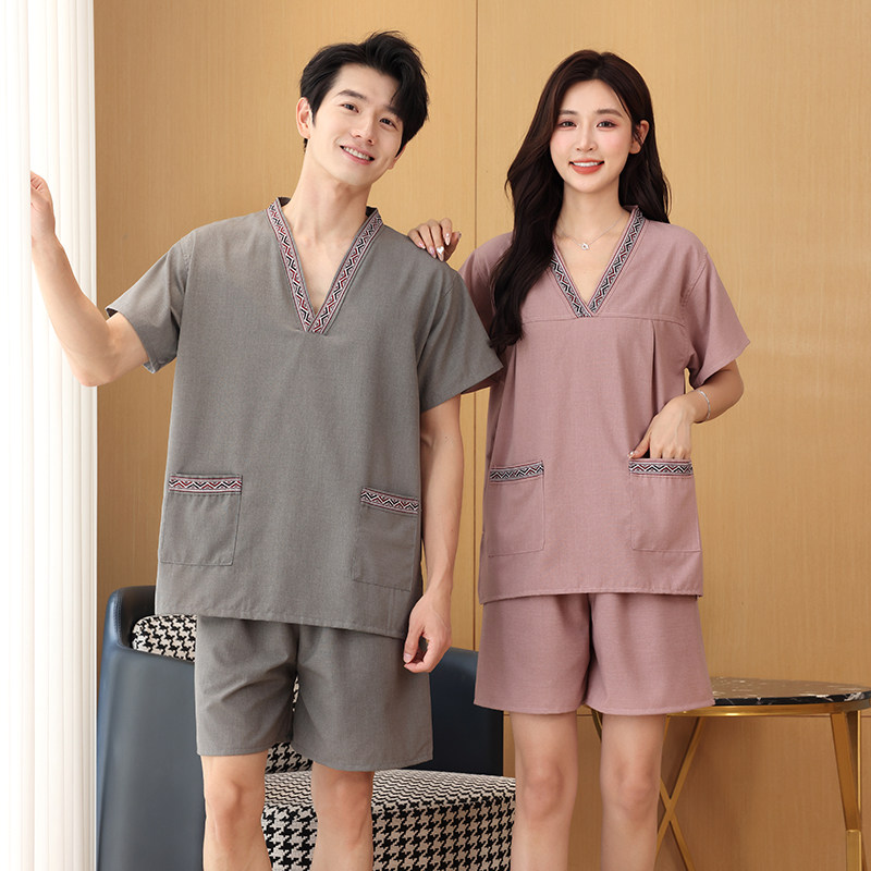찜질방옷 세트 찜질복 사우나복 반팔 홈웨어 여성용 연핑크 반팔 XL - 상세 이미지 2
