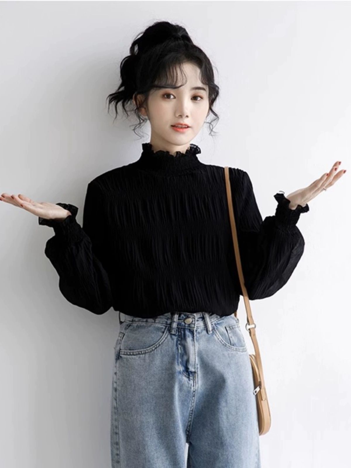 레이스 목폴라 목티 레이어드 여자 이너 기모 터틀넥 티 - 상세 이미지 5
