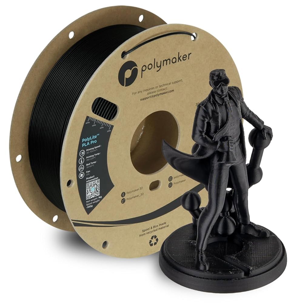 폴리메이커 PLA PRO 필라멘트 1.75mm, 견고하고 고강성의 블랙 1.75mm 1kg 판지 스풀 - 폴리라이트 3D 프린터 대부분의 프린터로 필라멘트를 사용하여 인쇄 - 상품 이미지