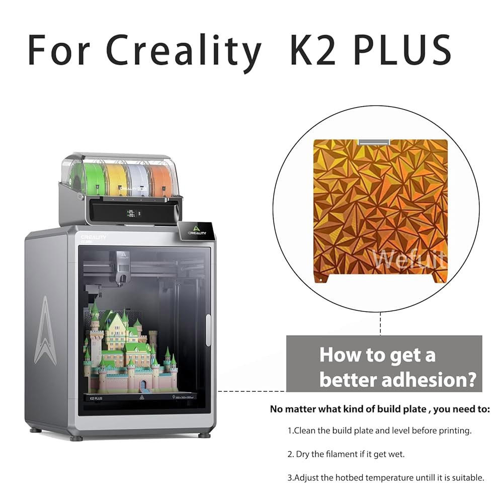 Wefuit K2 Plus 빌드 플레이트 370x370mm 양면 텍스처링 PEO PEY 시트 가열식 침대 스프링 스틸 유연한 3D 프린터 플랫폼으로 창의적인 교체(카멜레온 PEO+ - 상세 이미지 3