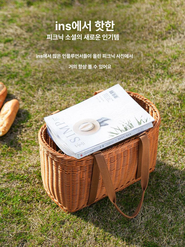 라탄 왕골 장바구니 수확 백 비치 과일 피크닉 가방 대형 - 상세 이미지 5