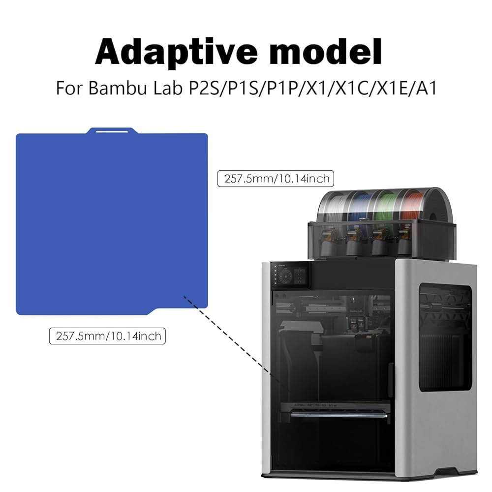 P2S /P1S /P1P /X1C /X1E /A1 쿨 빌드 플레이트 무가열 257.5x257.5mm, 3D 프린터 매끄러운 콜드 PEI 양면 플랫폼 표면 시트 유연한 탈착식 온열 - 상세 이미지 2