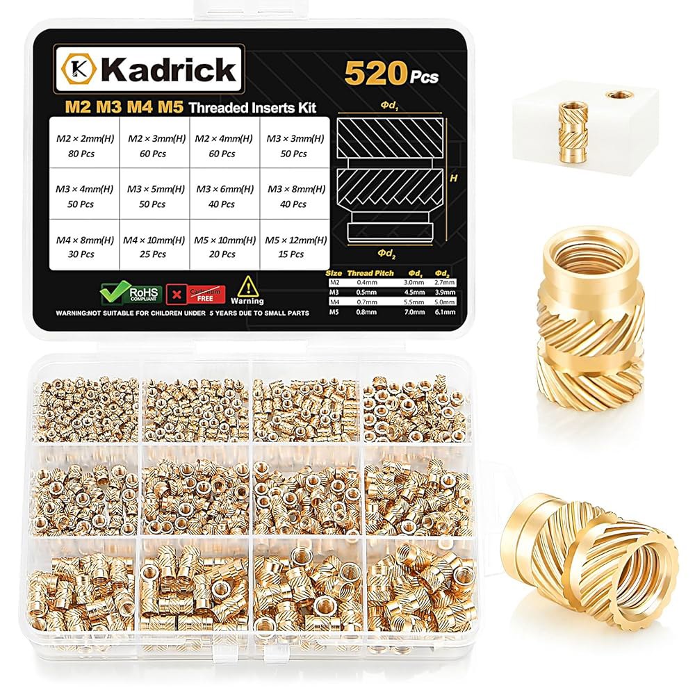 카드릭 520Pcs M2 M3 M4 M5 스레드 인서트 3D 프린팅 부품, 미터법 황동 널드 너트, 플라스틱 부품에 열로 삽입하는 키트 1 M2 H3 D3 200Pcs - 상품 이미지