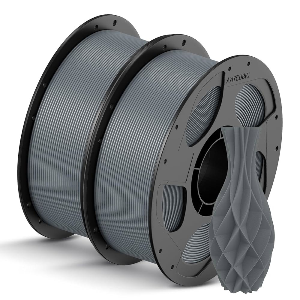 애니큐빅 PLA 필라멘트 1.75mm 번들, 3D 프린터 치수 정확도 + /- 0.02mm, 1KG 재사용 가능한 스풀(2.2파운드), 2KG 텍스처 그레이+텍스처 그레이 - 상품 이미지