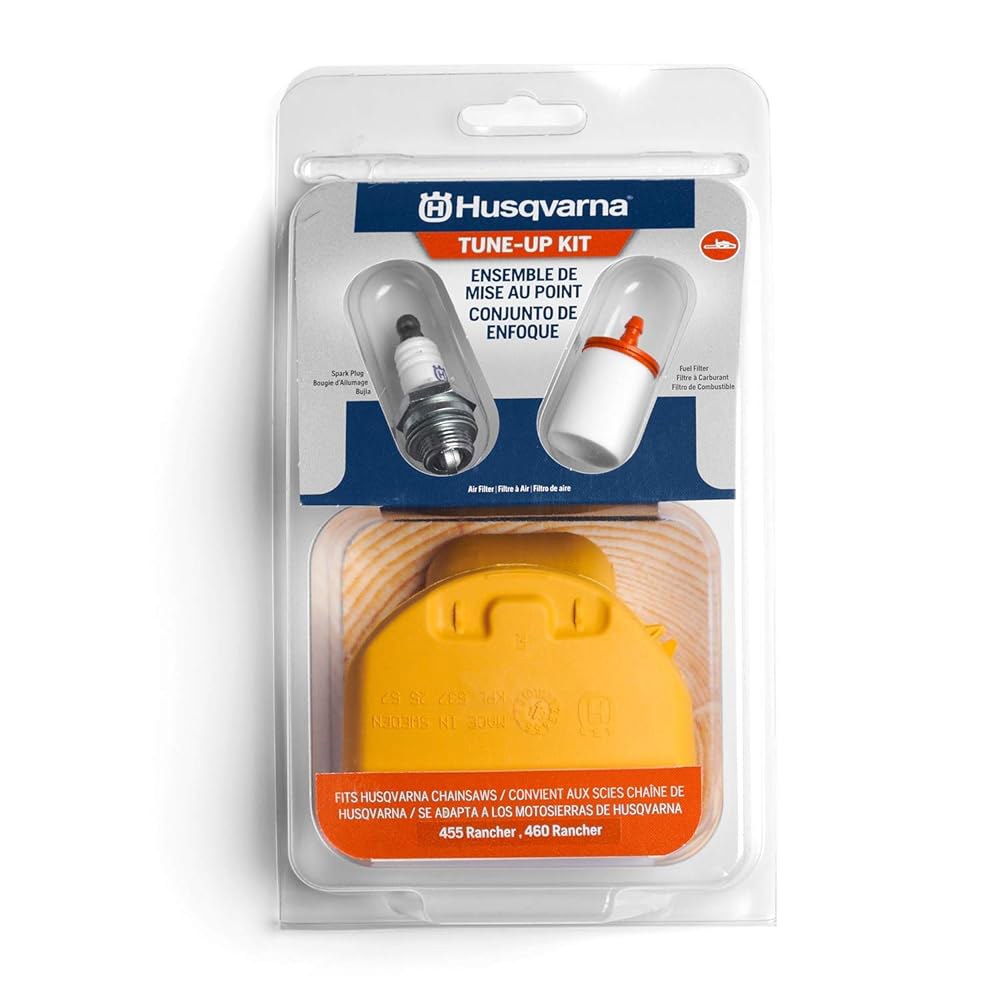 Husqvarna 599333701 455R /460R 전기톱 유지보수 키트, 설치하기 쉬운 부품 튜닝 키트에는 공기 필터, 연료 필터 및 스파크 플러그가 포함되어 있습니다 - 상품 이미지