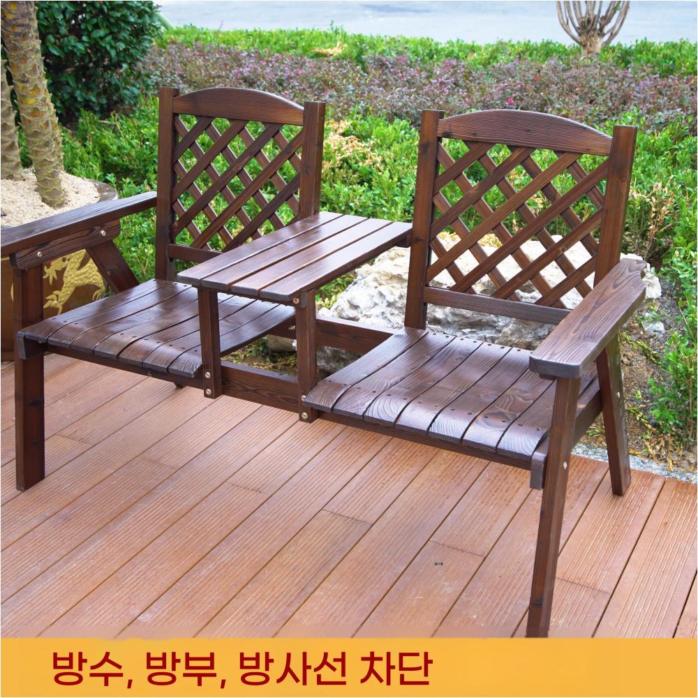 핀란드산 고온 탄화 방수 방부 친환경 야외 발코니 원목 2인테이블 의자 펜션 정원 가든 공원 등받이 의자 - 상품 이미지