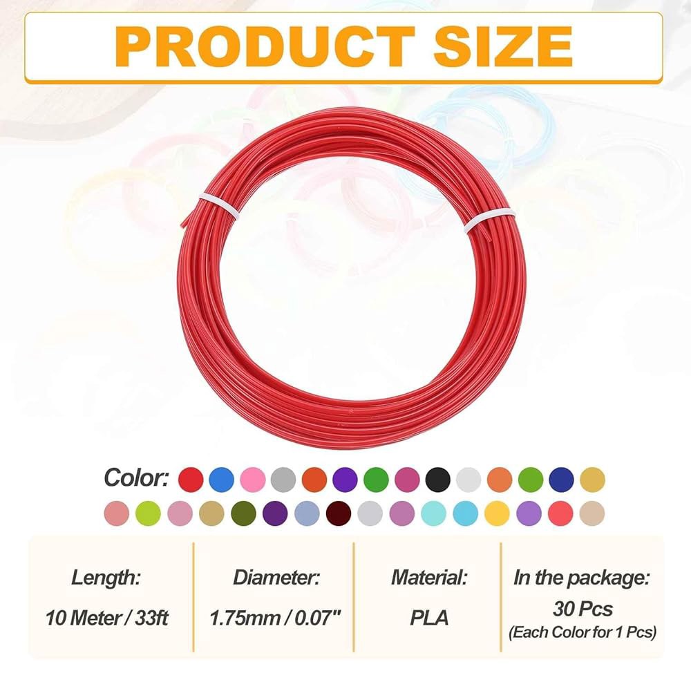 MECCANIXITY 30개 3D 펜 필라멘트, 1.75mm 직경 33피트 길이의 PLA 프린팅 필라멘트 리필, 펜, 30가지 색상 9.8ft 30 Colors - 상세 이미지 3