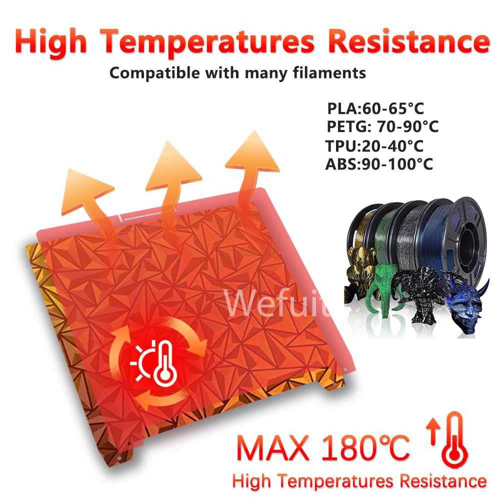 Wefuit K2 Plus 빌드 플레이트 370x370mm 양면 텍스처링 PEO PEY 시트 가열식 침대 스프링 스틸 유연한 3D 프린터 플랫폼으로 창의적인 교체(카멜레온 PEO+ - 상세 이미지 2