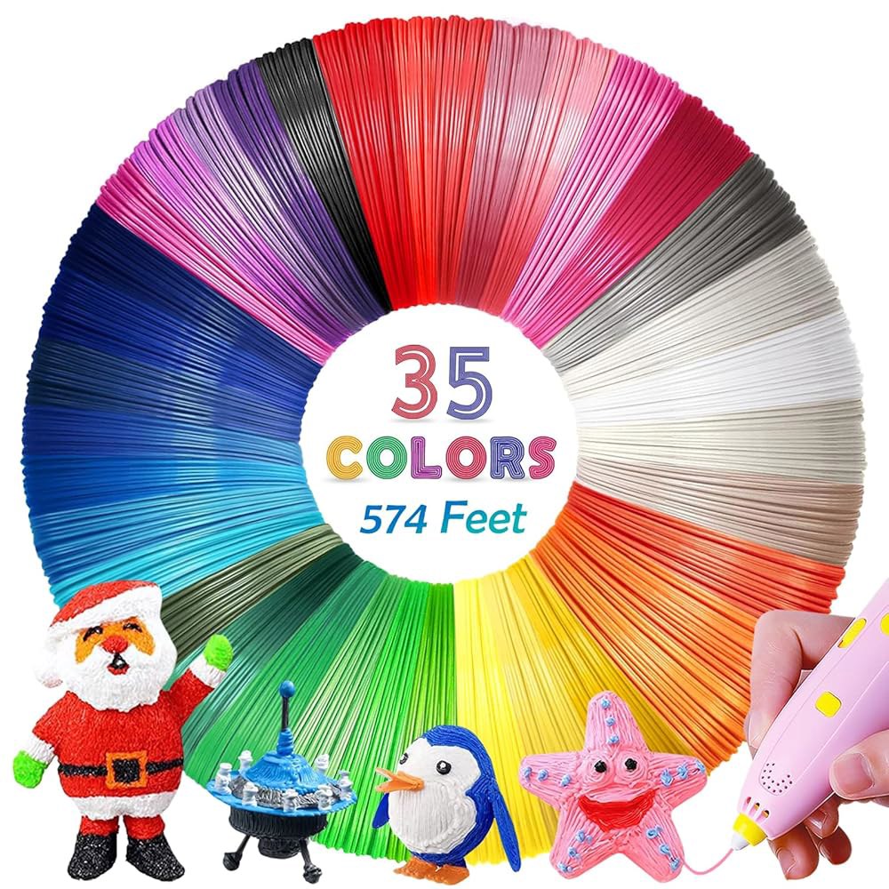 35가지 색상 3D 펜 PLA 필라멘트 리필, 색상당 16.4피트, 총 574피트 u20131.75mm 필라멘트, MYNT3D / SCRIB3D 프린팅 펜과 호환, 더들러 지원 - 상품 이미지