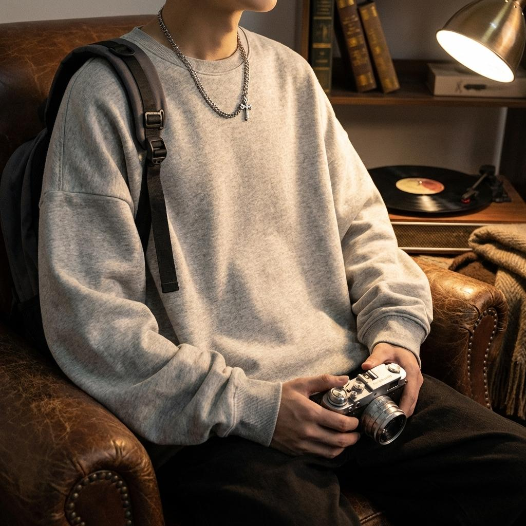 1+1 긴팔티 얇은 맨투맨 남자 간절기 봄 출근룩 세미오버핏 직장인 이미지 6
