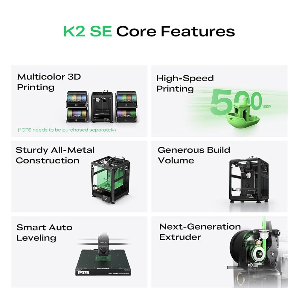 크리얼리티 K2 SE 3D 프린터, 500mm/s 고속 인쇄, 멀티 컬러 프린팅 지원 CFS, 솔리드 메탈 빌드, 자동 레벨링, 다이렉트 드라이브 익스트루더, 퀵 스왑 노즐, 22 - 상세 이미지 3