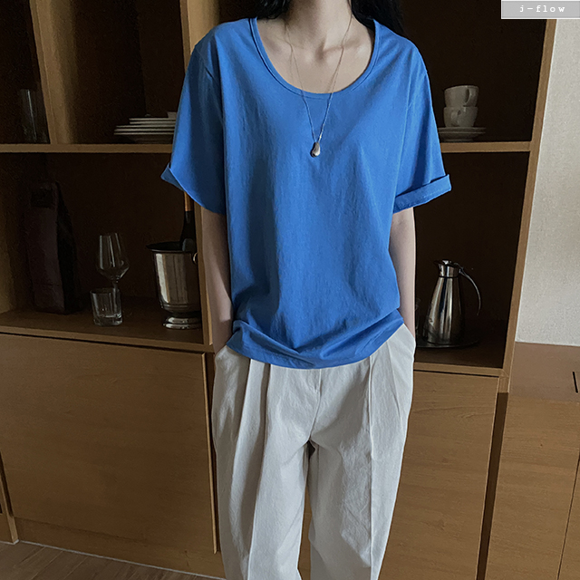 온츠 실켓 U넥 루즈핏 반팔 티셔츠 5col 봄 여름 코튼 하프 롱 오버핏 제이플로우 이미지 2