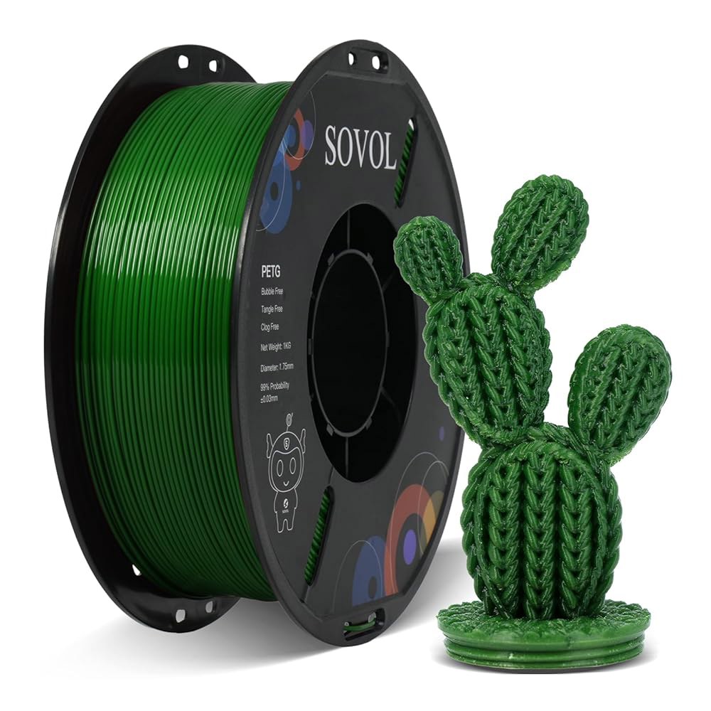 Sovol 3D 프린터 PETG 필라멘트 1.75mm 1KG(2.2lbs), 고정밀, 강한 인성, 배선 강도, 치수 정확도 + /- 0.03mm, 프린팅 필라멘트, 그린 - 상품 이미지