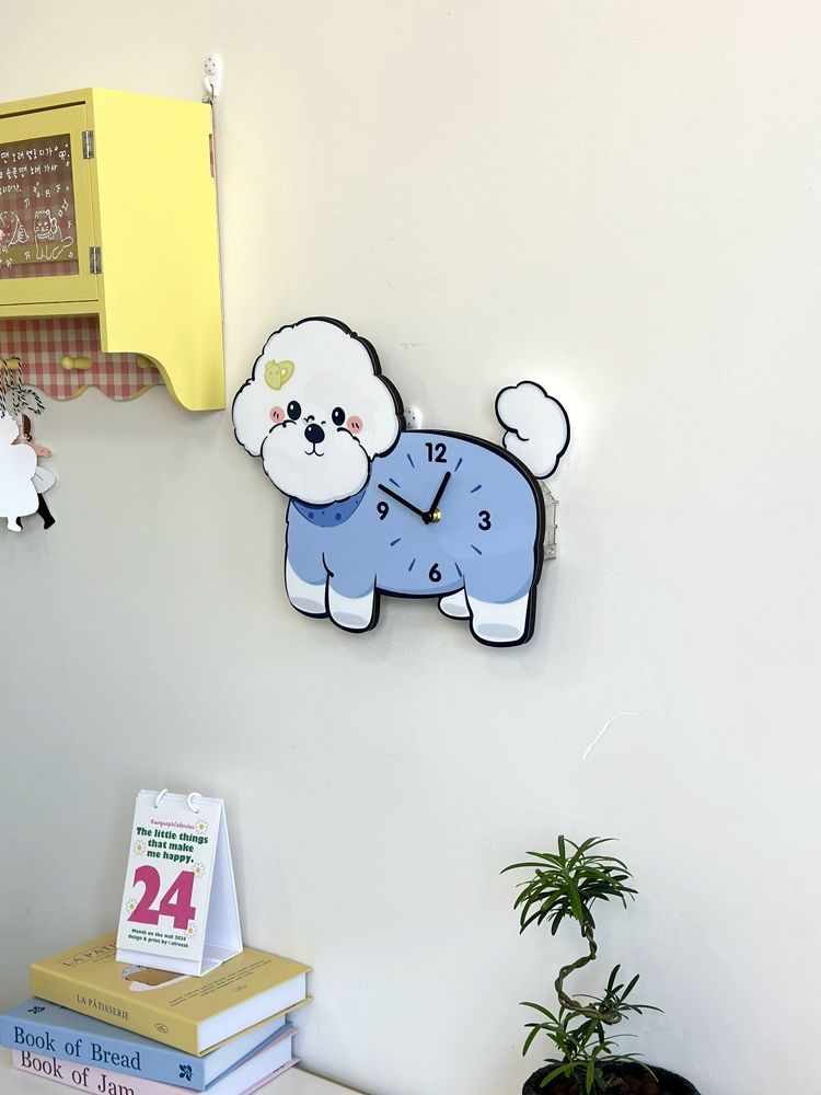 비숑 벽시계 큐티 캐릭터시계 강아지 무음 저소음 장식 - 상세 이미지 5