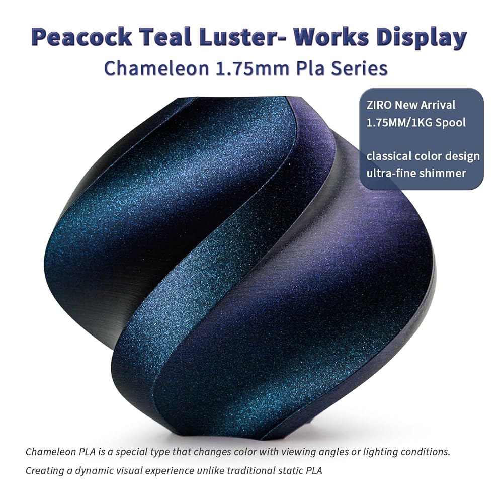 지로 글리터 PLA 필라멘트 1.75mm, 3D 프린터 반짝이는 반짝임 PLA, 카멜레온 시리즈 1KG / 2.2파운드 스풀, 슈퍼 트윙클 효과 소재, 대부분의 FDM 프린터에 - 상세 이미지 2