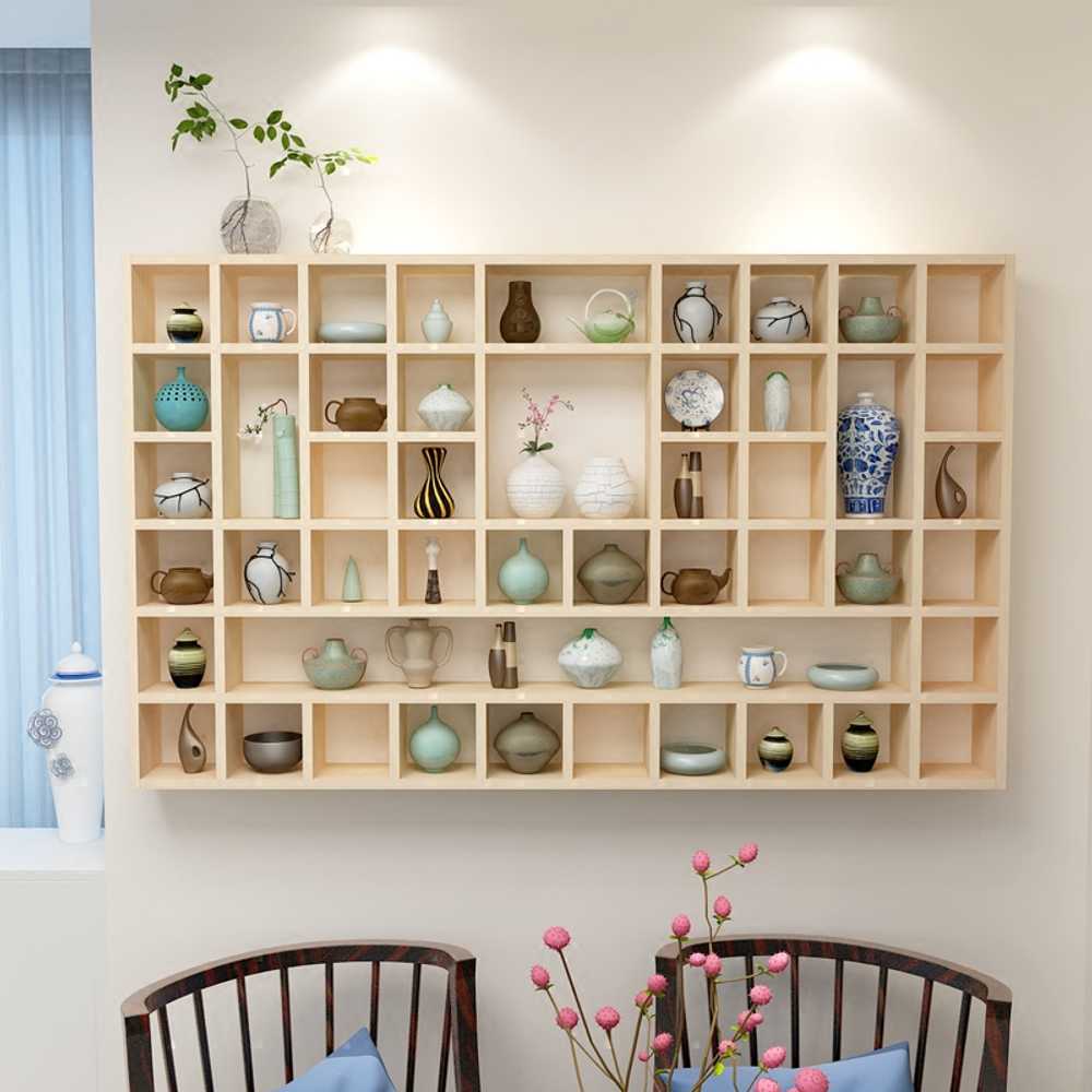 대형 컵 진열장 벽걸이 원목 용 장식품 커피잔 격자 선반 40 A - 상세 이미지 5