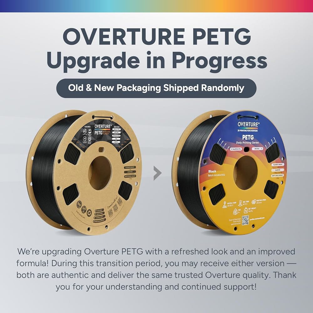 Overture PETG 3D 프린터 필라멘트 1.75mm, 깔끔하게 감긴 내구성 1kg 스풀(2.2lbs), 견고한 필라멘트, 치수 정확도 + /- 0.02mm, 대부분의 FDM - 상세 이미지 2