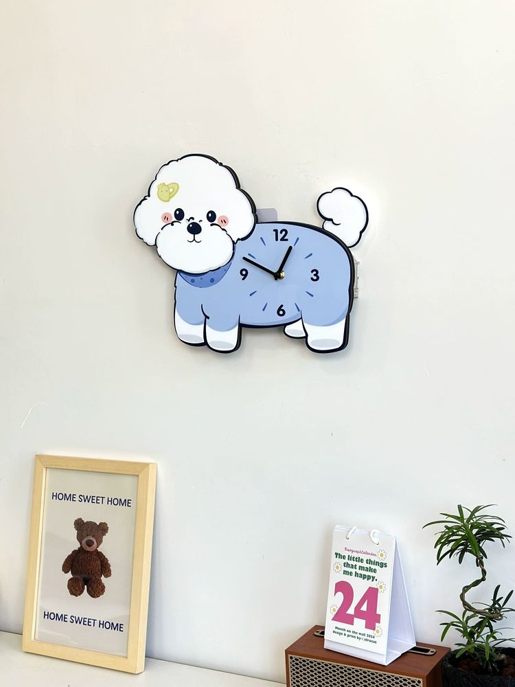 비숑 벽시계 큐티 캐릭터시계 강아지 무음 저소음 장식 - 상품 이미지