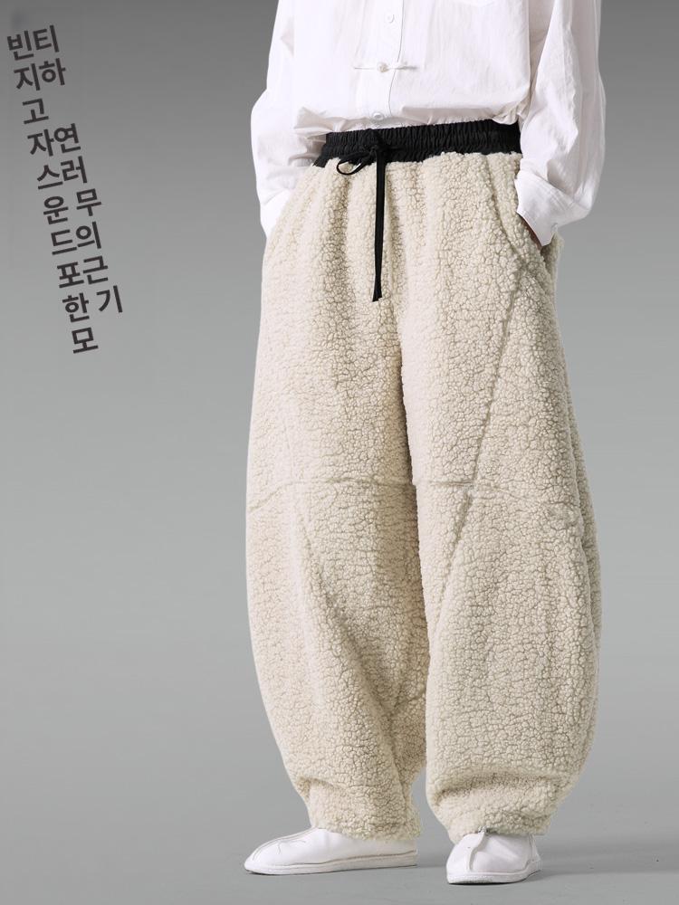 커플 겨울 슬렉스 통큰 똥싼 항아리 따스한 양털 통바지 - 상세 이미지 4