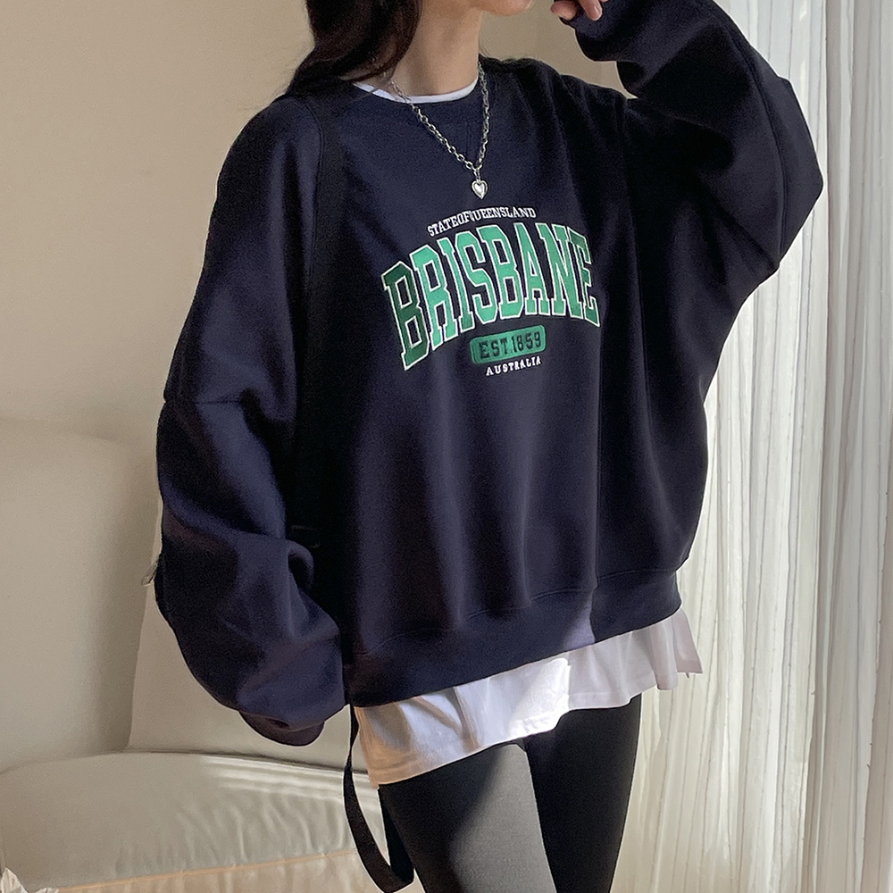 캐주얼 루즈핏 브리즈 레터링 프린팅 티셔츠 여성 맨투맨 박스티 여자 티셔츠 코튼 라운드 이미지 7
