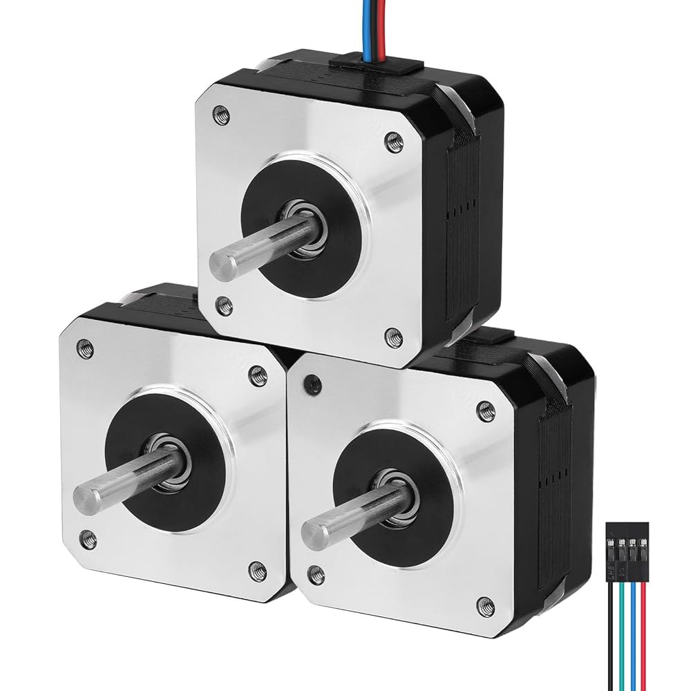 YEJMKJ 3팩 네마 17 스테퍼 모터 1.8 u200C u200C 2상 고토크 0.26Nm(36.82온스 인치) 바이폴라 42x26mm 2.0A 1.5 4-리드 샤프트 24mm - 상품 이미지
