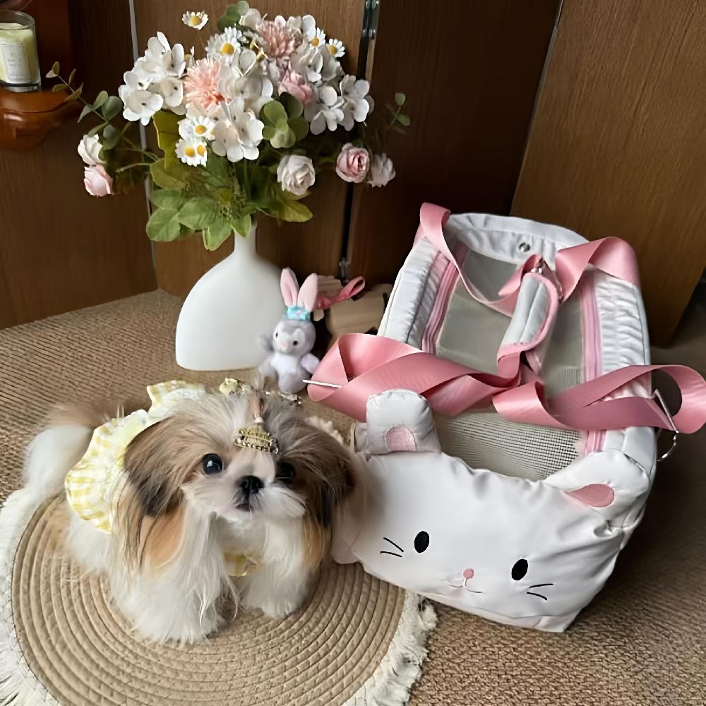 차량 강아지 가방 자동차 반려견 좌석 소형견 고양이 카시트 아이보리 화이트 - 상세 이미지 2