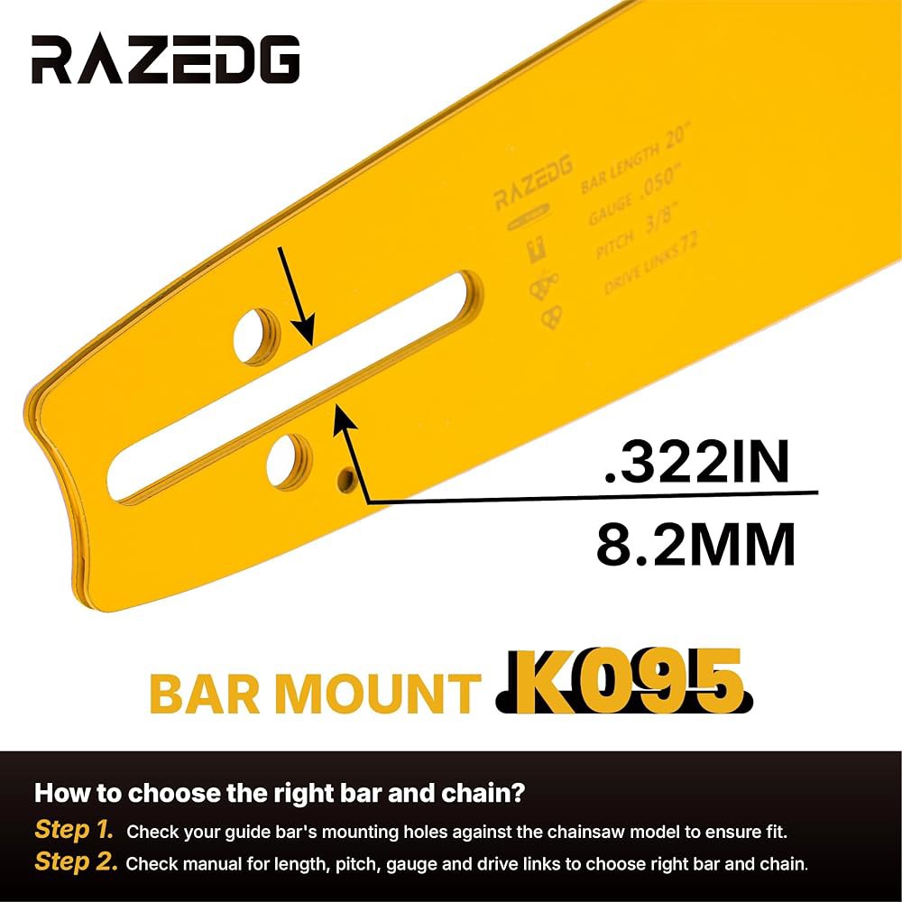 RazEdg 20인치 전기톱 바 및 체인 콤보, .325인치 피치, 050인치 게이지, 78개의 드라이브 링크가 허스크바르나, 에코 CS-440, 장인, 밀워키 M18 FUEL - 상세 이미지 3