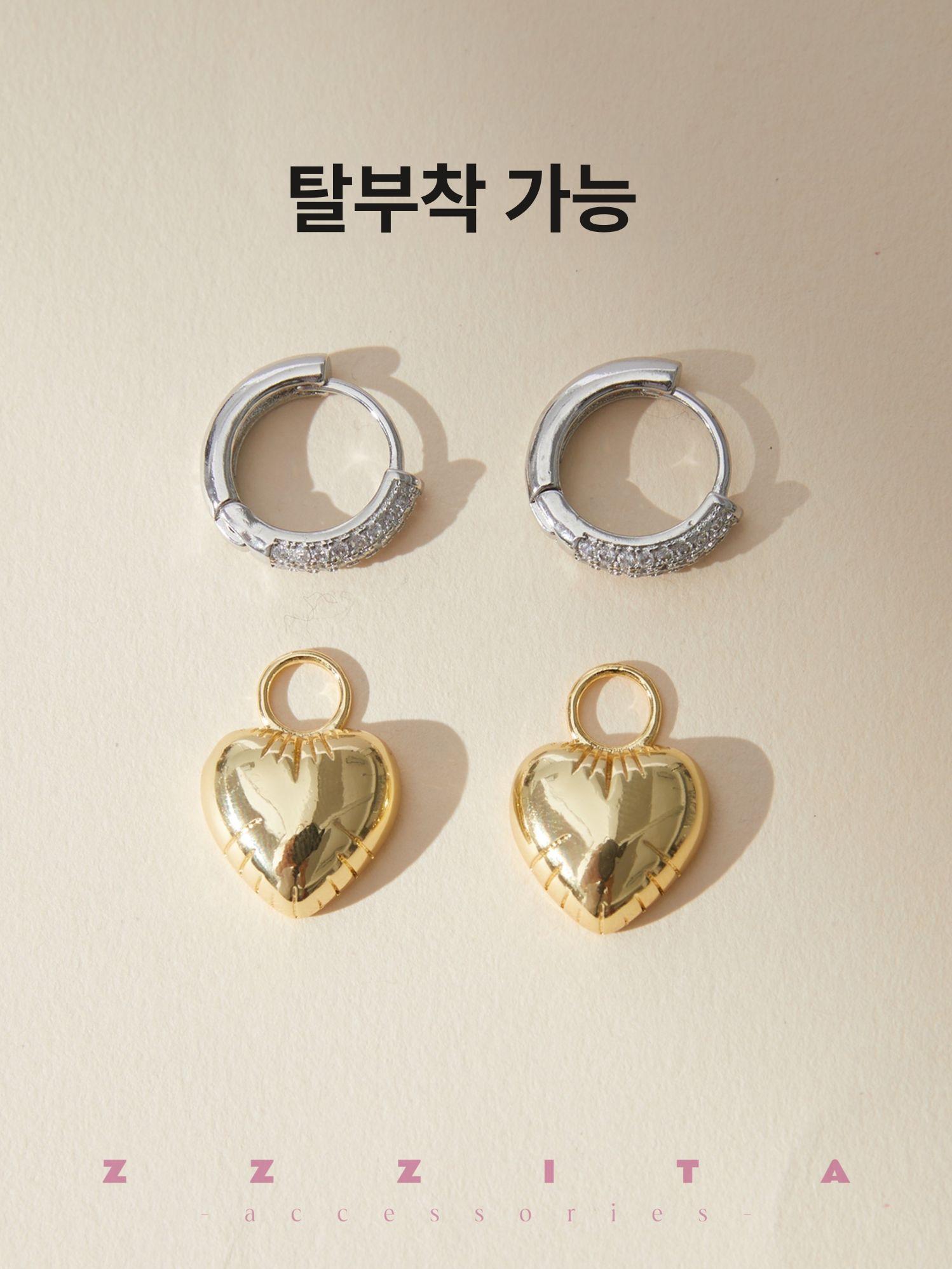 트렌디 지르콘 하트 오각형 비대칭 후프 여성용 스타 펜던트 댕글 귀걸이 선물 - 상세 이미지 2