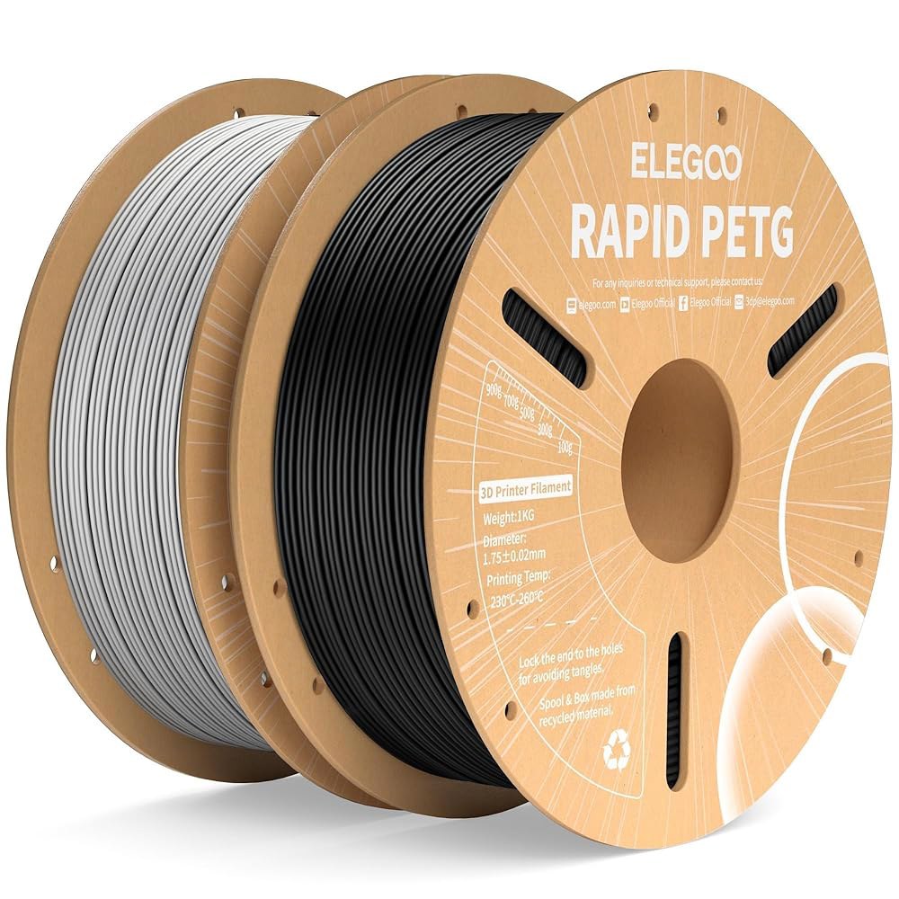 E Rapid PETG 필라멘트 1.75mm 블랙 앤 그레이 2KG, 고속 30-600mm /s 3D 프린터 치수 정확도 + /- 0.02mm, 1kg 골판지 스풀(2.2파운드) - 상품 이미지