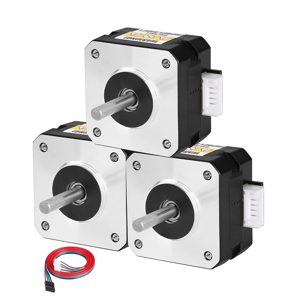 YEJMKJ 3팩 네마 17 스테퍼 모터 1.8 u200C u200C 2상 고토크 0.26Nm(36.82온스 인치) 바이폴라 42x26mm 2.0A 1.1 4-리드 샤프트 24mm - 상품 이미지