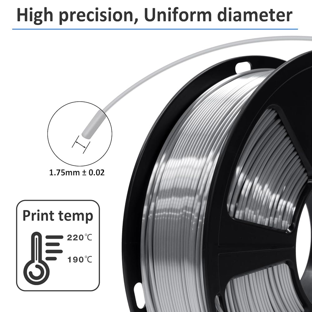 자이언트암 실크 메탈릭 실버 PLA 3D 프린터 필라멘트 1kg 스풀, 1.75mm 치수 정확도 + /-0.03mm, 롤당 1080피트, 진공 포장 0.5kg Blue Pla - 상세 이미지 3