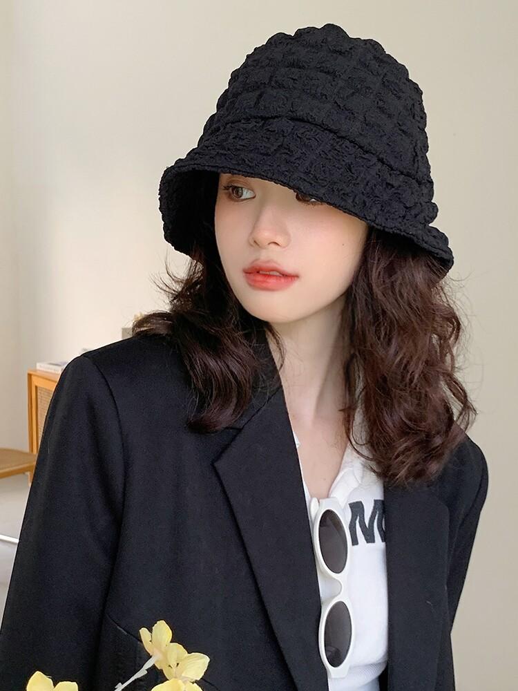 가발달린모자 항암가발 항암모자 펌헤어 여성용 블랙 햇 + 냉브라운 숏 롤 - 상품 이미지