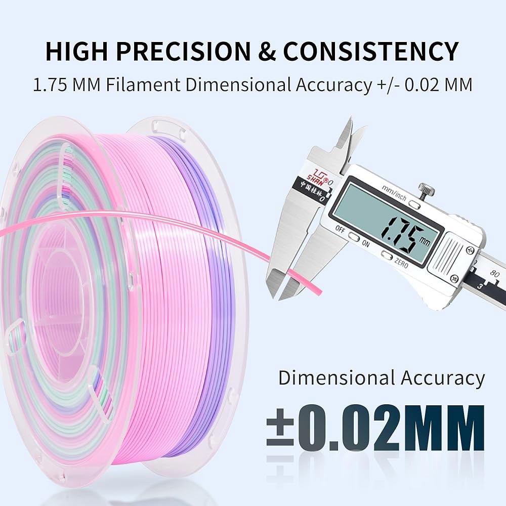 램베리 3D 프린터 필라멘트 1.75mm 실크 레인보우 PLA 빠른 색상 변경 멀티 컬러 프린팅 필라멘트, 핑크 퍼플 민트 그린, 1kg(2.2파운드) - 상세 이미지 3