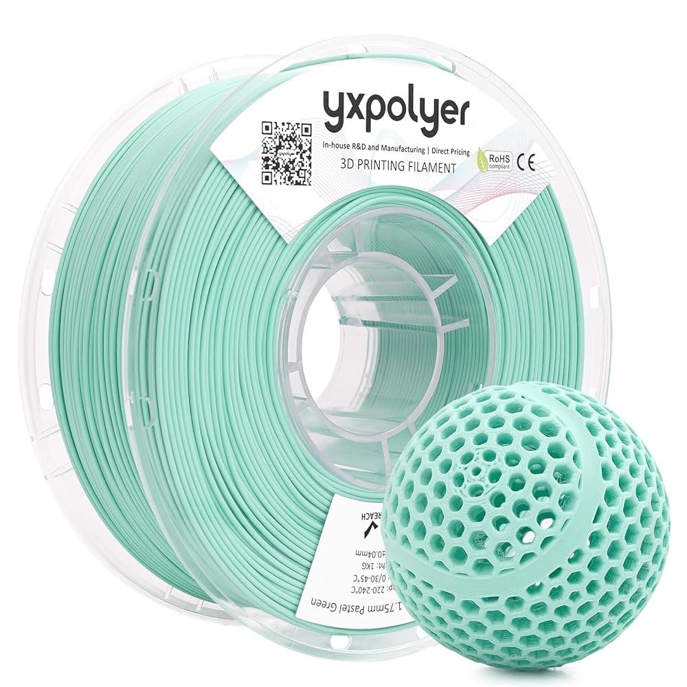 YXPolyer 유연한 PLA 식품 안전 92A 소프트 3D 프린터 필라멘트 1.75mm 1KG, 강아지 씹는 장난감 및 고탄성 탄력 에어리스 농구 애완동물 공, 민트 그린 인쇄용 - 상품 이미지