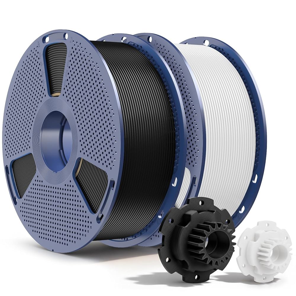 선루 PETG 필라멘트 2KG, 고강도 3D 프린터 1.75mm, 치수 정확도 + /- 0.02mm, 1KG 스풀(2.2파운드), 2팩, 블랙+화이트 - 상품 이미지