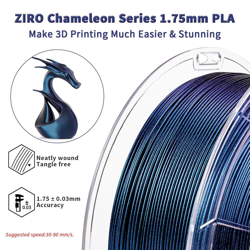 지로 글리터 PLA 필라멘트 1.75mm, 3D 프린터 반짝이는 반짝임 PLA, 카멜레온 시리즈 1KG / 2.2파운드 스풀, 슈퍼 트윙클 효과 소재, 대부분의 FDM 프린터에 - 상세 이미지 3