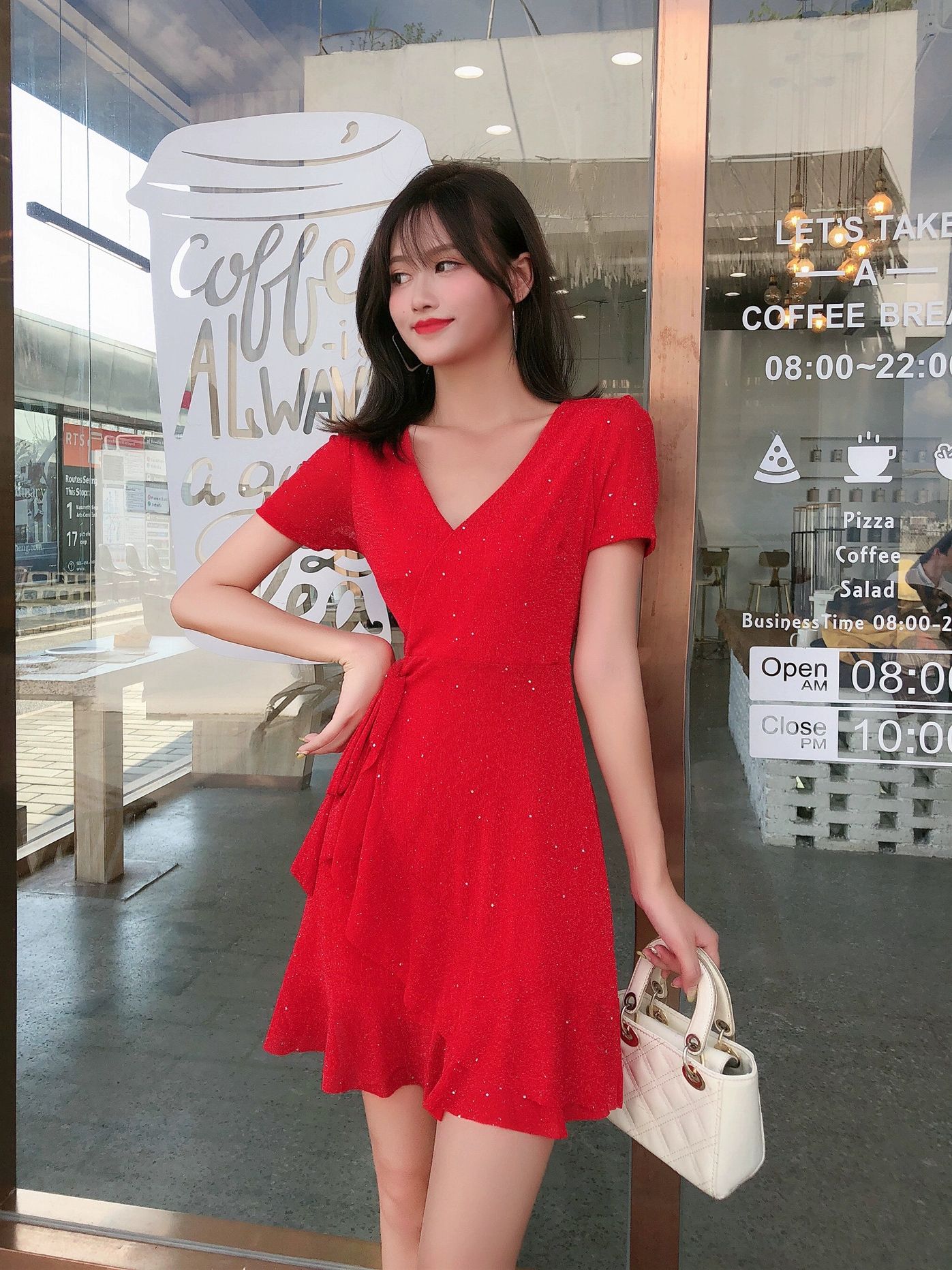 원피스 라틴 댄스복 미니드레스 브이넥 - 상세 이미지 2