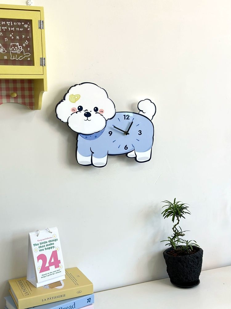 비숑 벽시계 큐티 캐릭터시계 강아지 무음 저소음 장식 - 상세 이미지 4