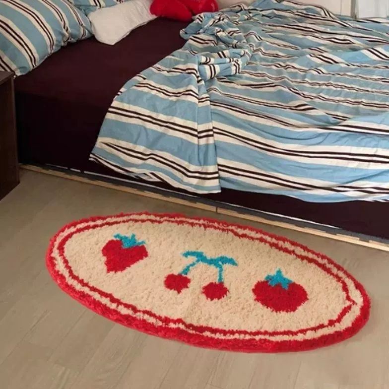딸기 앵두 러그 화장실 발매트 터프팅 현관 레드하트굿 40cmx80cm - 상세 이미지 2
