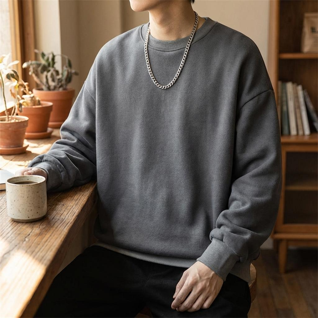 1+1 긴팔티 얇은 맨투맨 남자 간절기 봄 출근룩 세미오버핏 직장인 - 상세 이미지 2